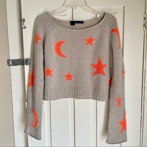 360 Cashmere Star and Moon Print Cropped Sweater RARE